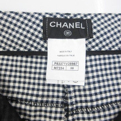 Chanel Gingham Check Slacks Pants Logo Embroidery Lame Hem Zip Domestic Genuine