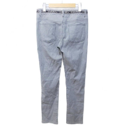 Chanel Gingham Check Slacks Pants Logo Embroidery Lame Hem Zip Domestic Genuine