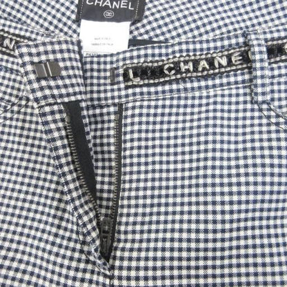 Chanel Gingham Check Slacks Pants Logo Embroidery Lame Hem Zip Domestic Genuine