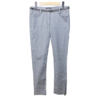 Chanel Gingham Check Slacks Pants Logo Embroidery Lame Hem Zip Domestic Genuine
