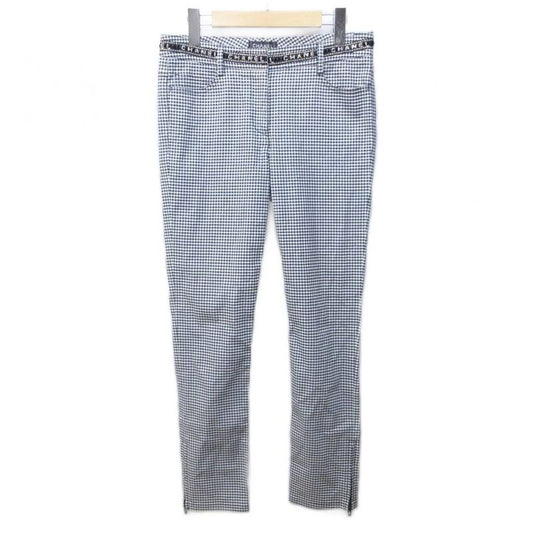 Chanel Gingham Check Slacks Pants Logo Embroidery Lame Hem Zip Domestic Genuine