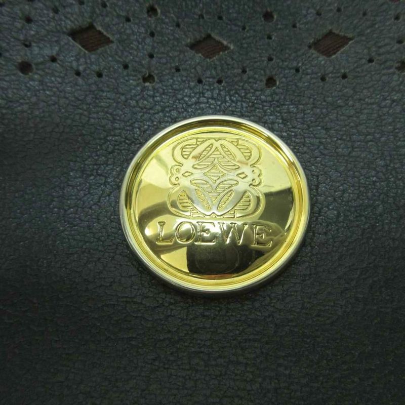 Loewe Shoulder Bag Logo Patch Canvas Leather Green Brown Green Brown 1111