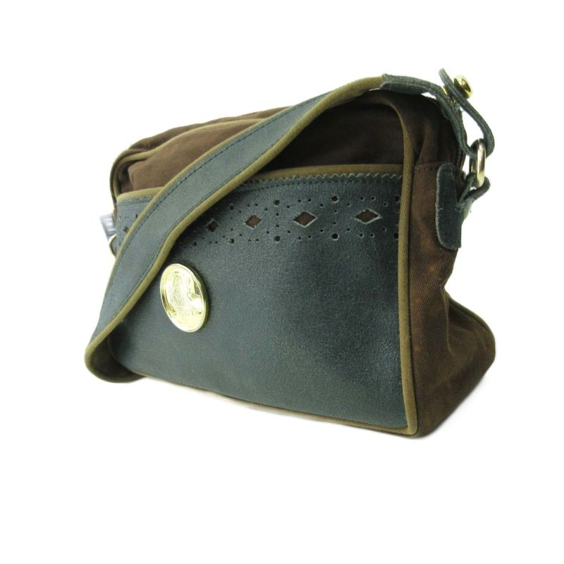 Loewe Shoulder Bag Logo Patch Canvas Leather Green Brown Green Brown 1111