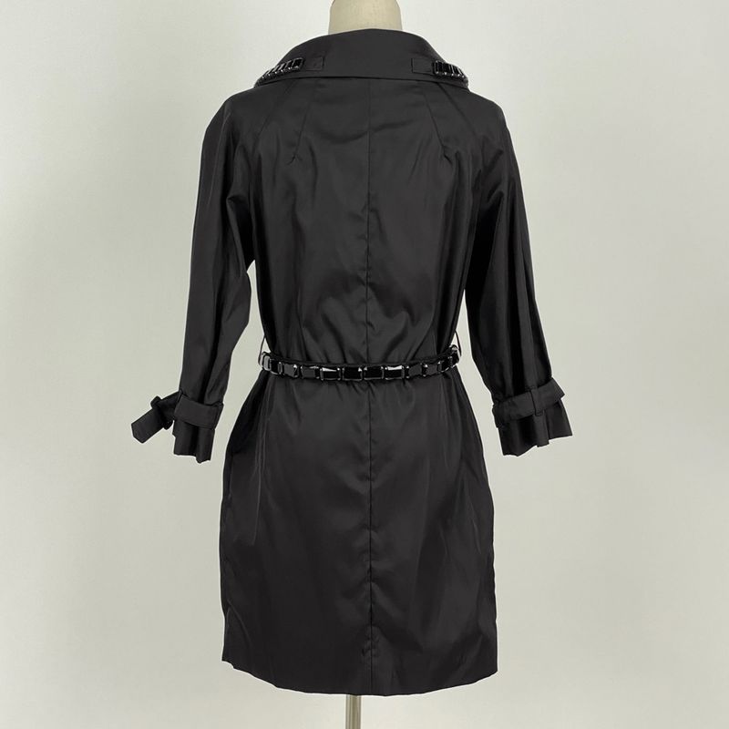 Prada Bijoux Stencil Collar Coat Mid Length Coat Stencil Coat Nylon Nero