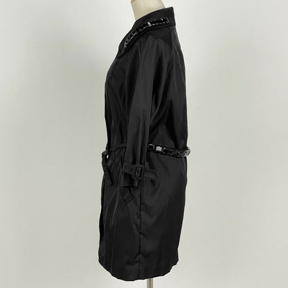 Prada Bijoux Stencil Collar Coat Mid Length Coat Stencil Coat Nylon Nero
