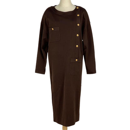 Chanel Coco Mark Button Dress Long Sleeves 23154 Dress Skirt Acetate Silk Nylon