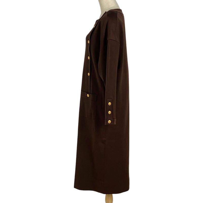 Chanel Coco Mark Button Dress Long Sleeves 23154 Dress Skirt Acetate Silk Nylon