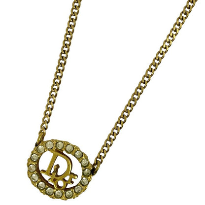 Christian DIOR Logo Rhinestone Necklace GP Rhinestone Gold Women