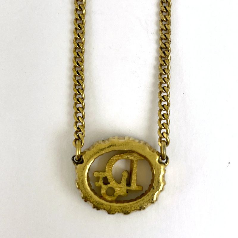 Christian DIOR Logo Rhinestone Necklace GP Rhinestone Gold Women