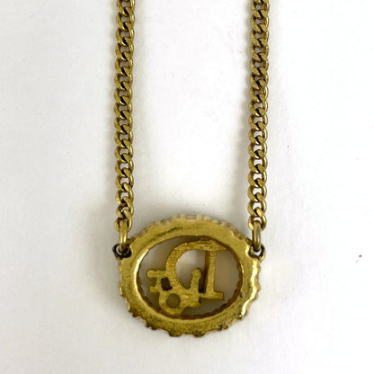 Christian DIOR Logo Rhinestone Necklace GP Rhinestone Gold Women