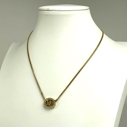Christian DIOR Logo Rhinestone Necklace GP Rhinestone Gold Women