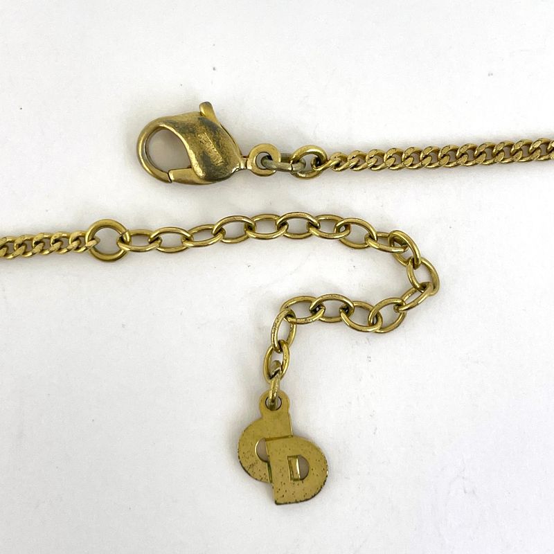 Christian DIOR Logo Rhinestone Necklace GP Rhinestone Gold Women