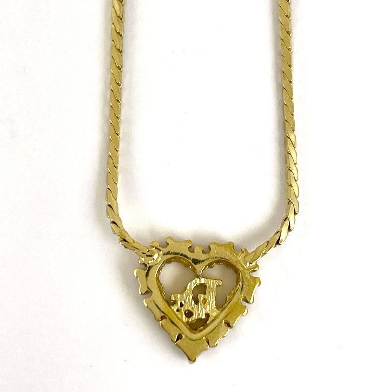 Christian DIOR Logo Rhinestone Necklace Heart Necklace GP Gold Women