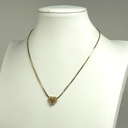 Christian DIOR Logo Rhinestone Necklace Heart Necklace GP Gold Women