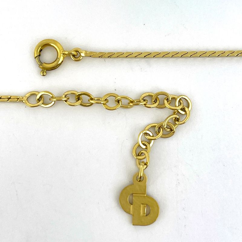 Christian DIOR Logo Rhinestone Necklace Heart Necklace GP Gold Women