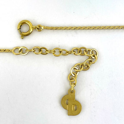 Christian DIOR Logo Rhinestone Necklace Heart Necklace GP Gold Women