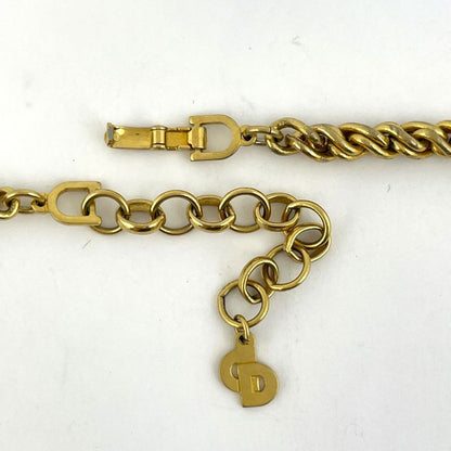 Christian DIOR Logo Chain Necklace CD Choker Necklace GP Gold Women