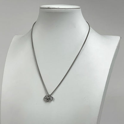 Chanel Coco Mark Rhinestone Necklace Heart Motif Necklace Silver Plated Silver
