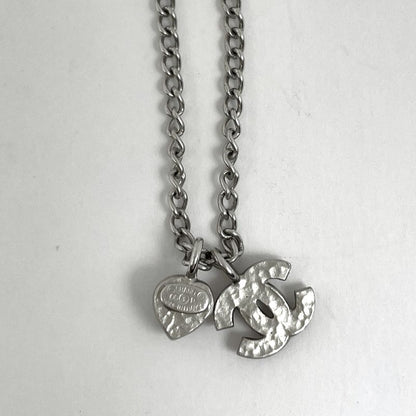 Chanel Coco Mark Rhinestone Necklace Heart Motif Necklace Silver Plated Silver