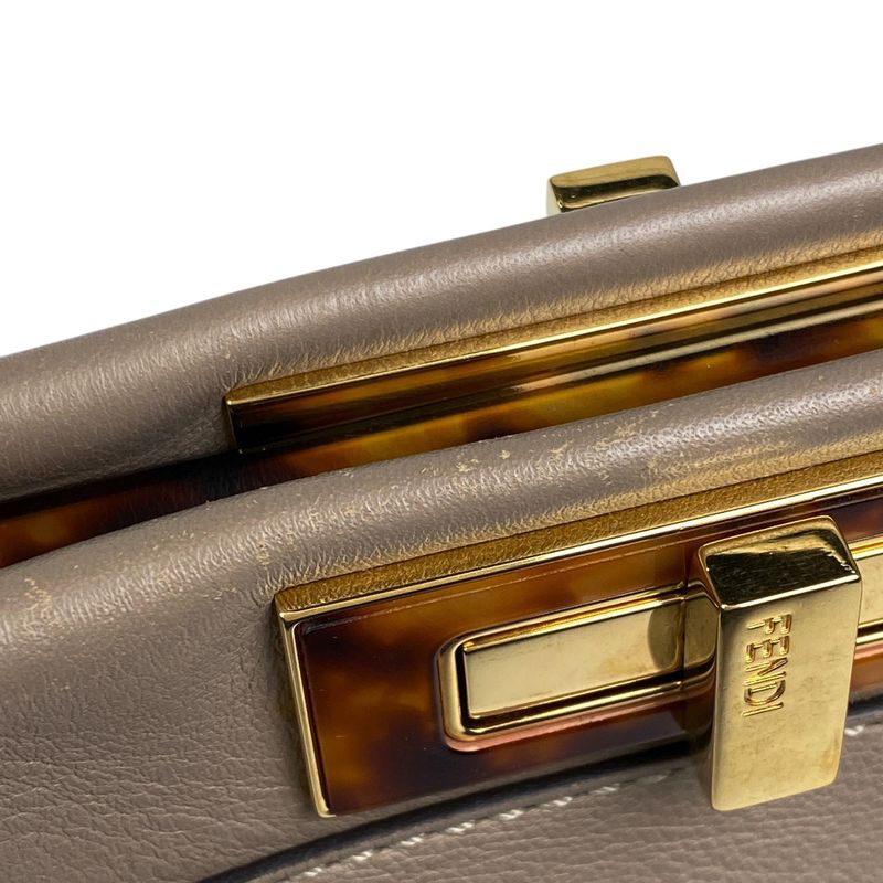 Fendi Peekaboo Handbag 2WAY Shoulder Bag Glazed Handbag Leather Beige 8bn290