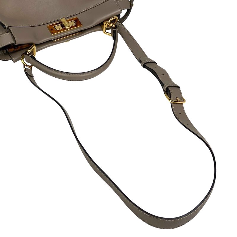Fendi Peekaboo Handbag 2WAY Shoulder Bag Glazed Handbag Leather Beige 8bn290