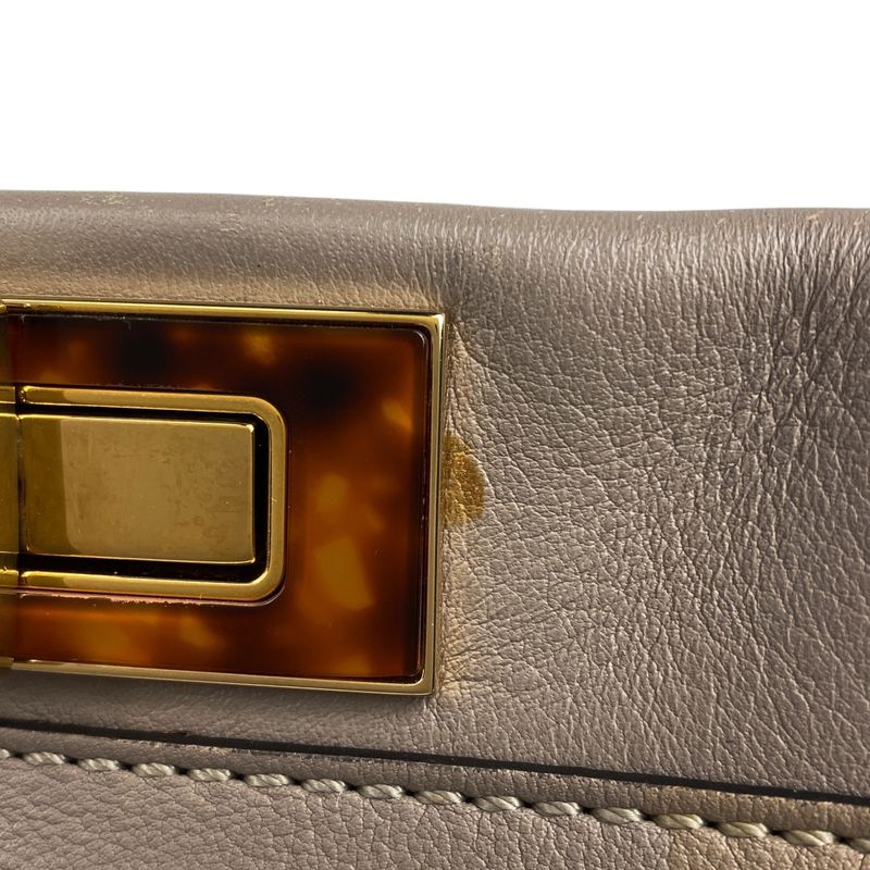 Fendi Peekaboo Handbag 2WAY Shoulder Bag Glazed Handbag Leather Beige 8bn290