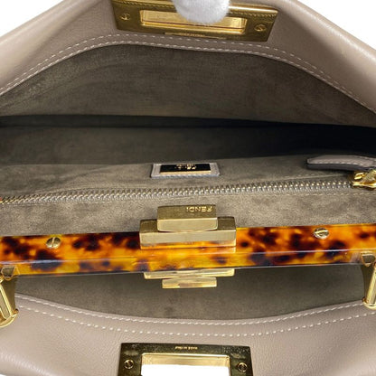 Fendi Peekaboo Handbag 2WAY Shoulder Bag Glazed Handbag Leather Beige 8bn290