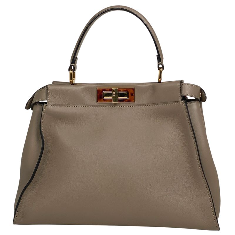 Fendi Peekaboo Handbag 2WAY Shoulder Bag Glazed Handbag Leather Beige 8bn290