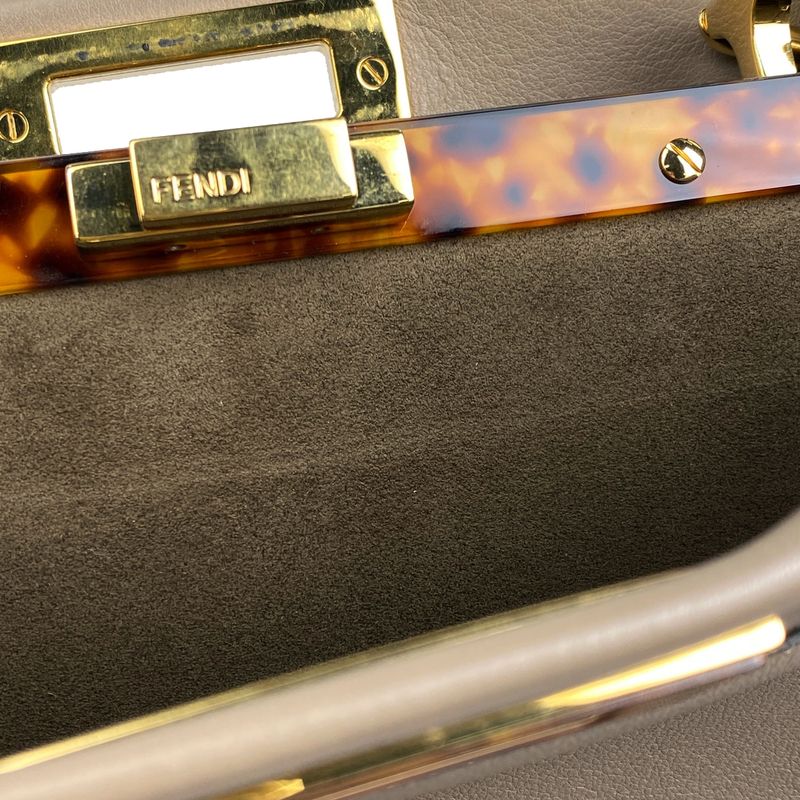 Fendi Peekaboo Handbag 2WAY Shoulder Bag Glazed Handbag Leather Beige 8bn290