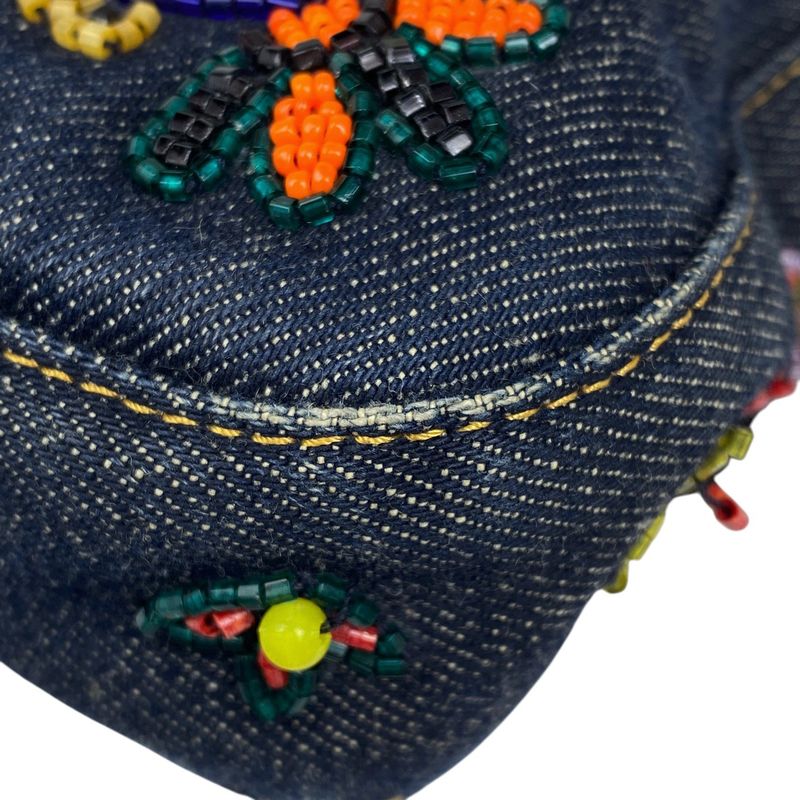 Fendi Zucca Logo Mamma Bucket Beaded Embroidered One Shoulder Bag Denim Blue