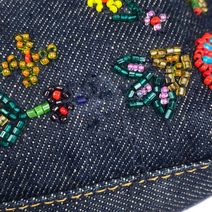 Fendi Zucca Logo Mamma Bucket Beaded Embroidered One Shoulder Bag Denim Blue