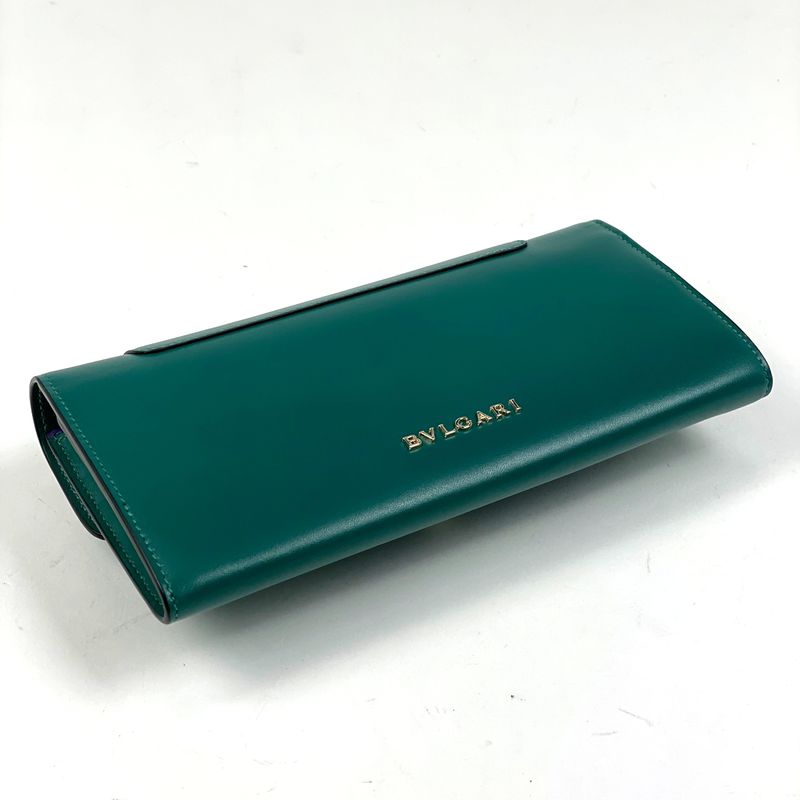 Bulgari Bvlgari Serpenti Fold Long Snake Wallet Leather Green Women