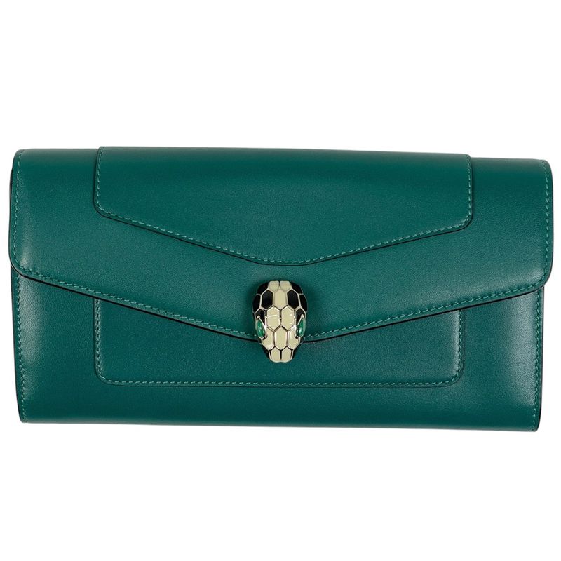 Bulgari Bvlgari Serpenti Fold Long Snake Wallet Leather Green Women