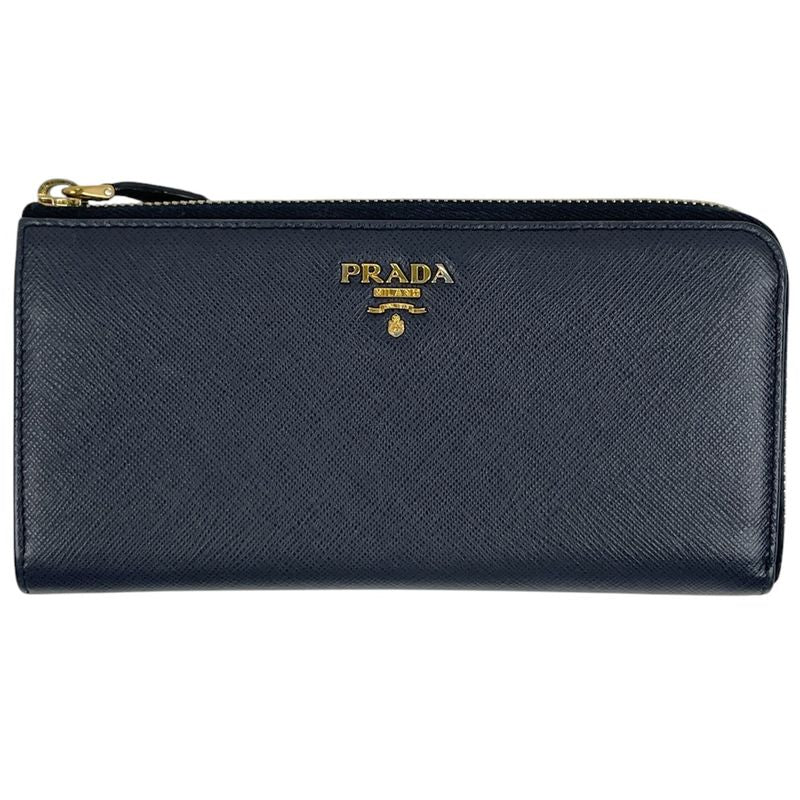 Prada Logo Plate L-shape Zipper Long Wallet Billfold Coin Purse Long Wallet