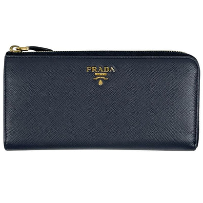 Prada Logo Plate L-shape Zipper Long Wallet Billfold Coin Purse Long Wallet