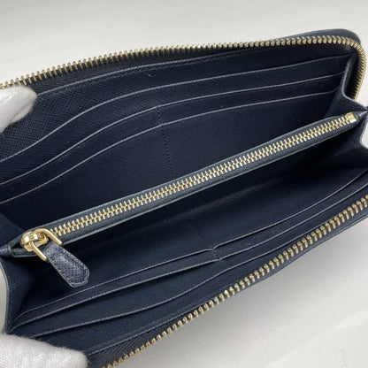 Prada Logo Plate L-shape Zipper Long Wallet Billfold Coin Purse Long Wallet