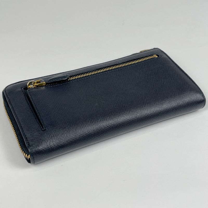 Prada Logo Plate L-shape Zipper Long Wallet Billfold Coin Purse Long Wallet