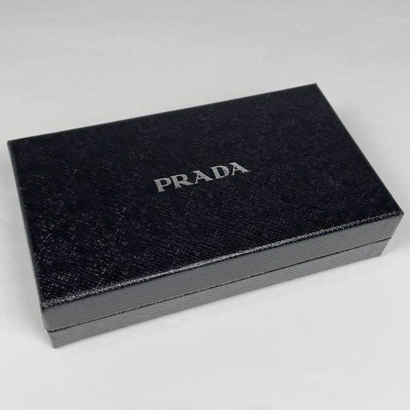 Prada Logo Plate L-shape Zipper Long Wallet Billfold Coin Purse Long Wallet