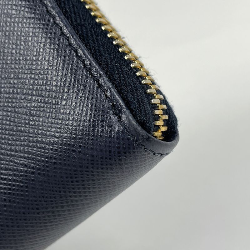 Prada Logo Plate L-shape Zipper Long Wallet Billfold Coin Purse Long Wallet