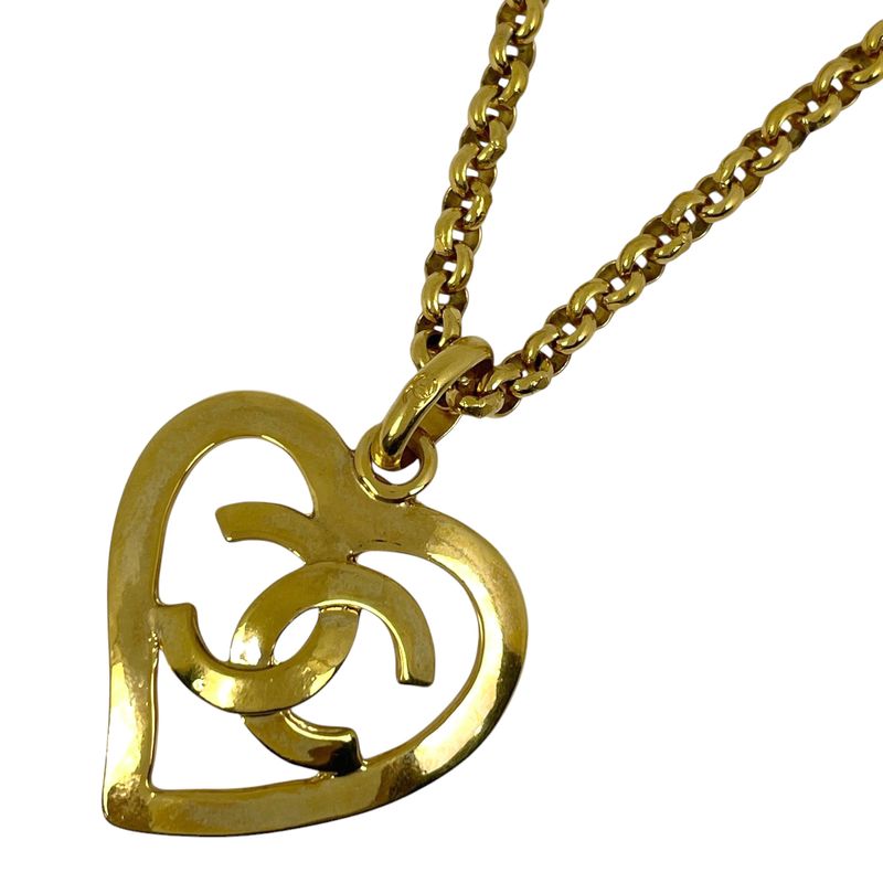 Chanel Coco Mark Heart Motif Necklace Chain Necklace GP Gold Ladies
