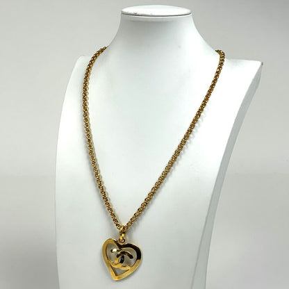 Chanel Coco Mark Heart Motif Necklace Chain Necklace GP Gold Ladies