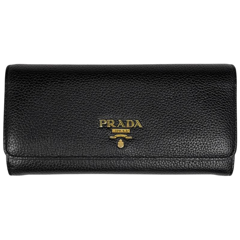 Prada Logo Fold Long Wallet Billfold Coin Purse Long Leather Nero (black)