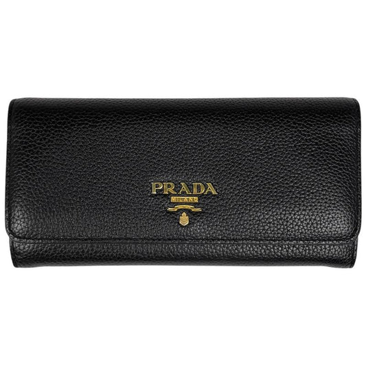 Prada Logo Fold Long Wallet Billfold Coin Purse Long Leather Nero (black)
