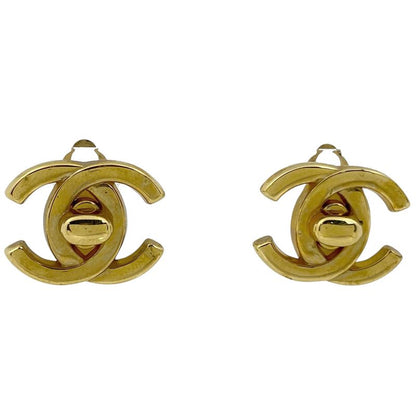 Chanel Coco Mark Earrings Turnlock Earrings GP Gold Ladies