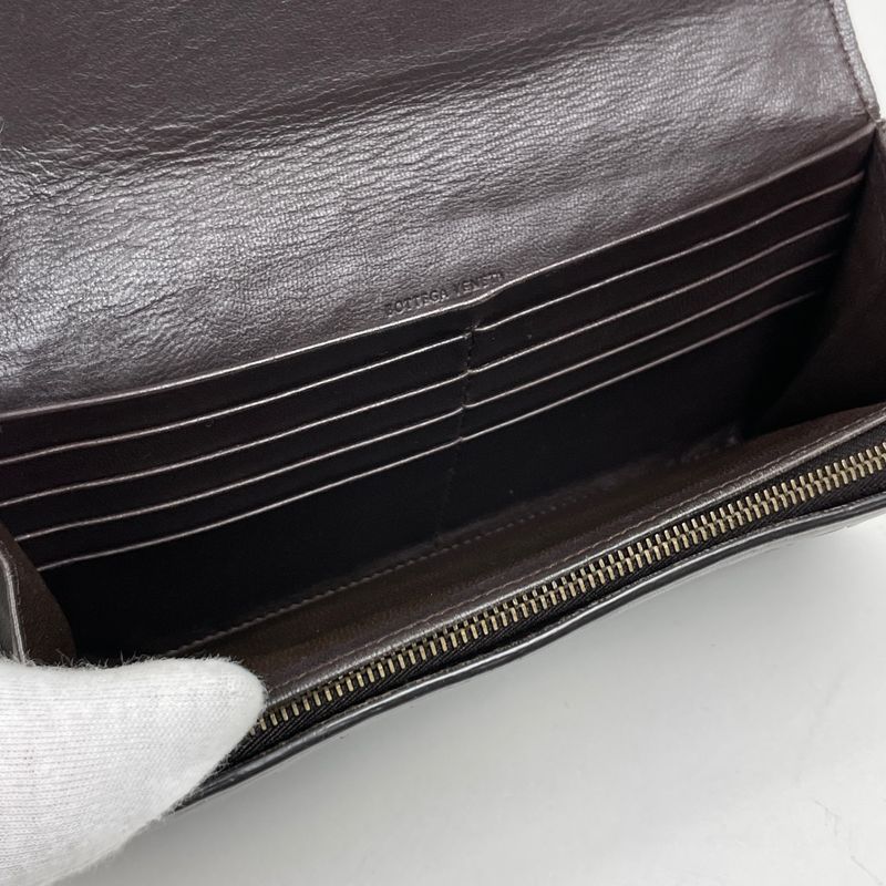 Bottega Veneta Intrecciato Fold Long Wallet Leather Brown 150509 Women
