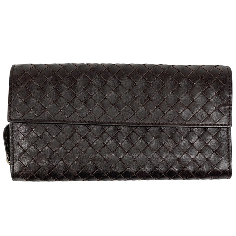Bottega Veneta Intrecciato Fold Long Wallet Leather Brown 150509 Women
