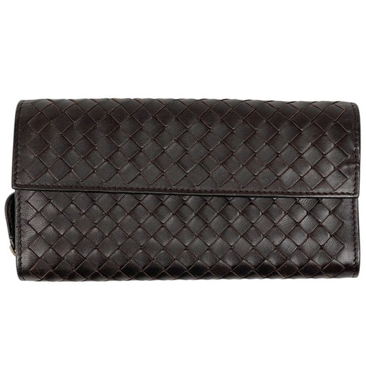 Bottega Veneta Intrecciato Fold Long Wallet Leather Brown 150509 Women