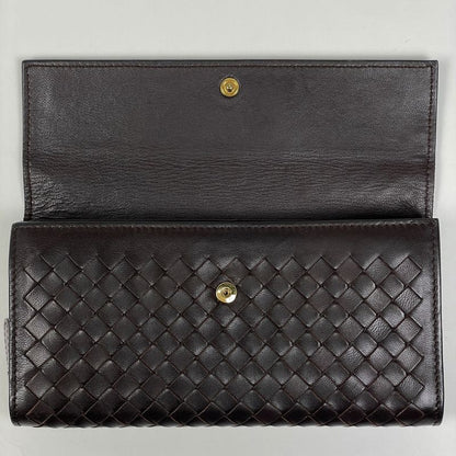 Bottega Veneta Intrecciato Fold Long Wallet Leather Brown 150509 Women