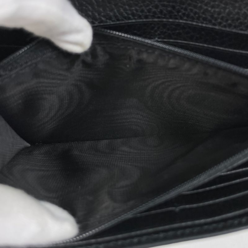 Gucci Interlocking G Long Wallet Billfold Coin Purse Long Leather Black 598166
