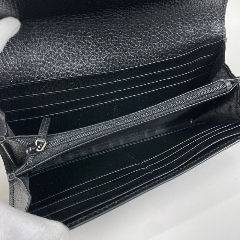 Gucci Interlocking G Long Wallet Billfold Coin Purse Long Leather Black 598166
